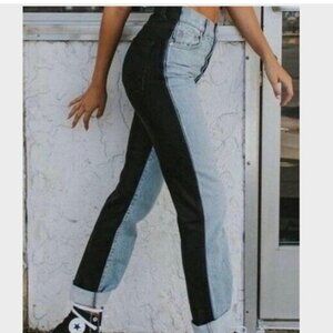 REVICE Womens High Waisted Two Tone Jeans with Button Fly Size 28